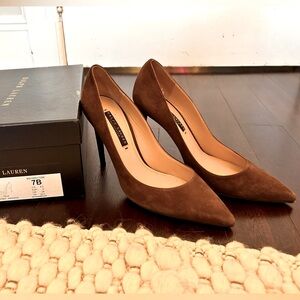 Ralph Lauren Collection Celia Pump Heels- Chestnut Brown Suede, Size 7